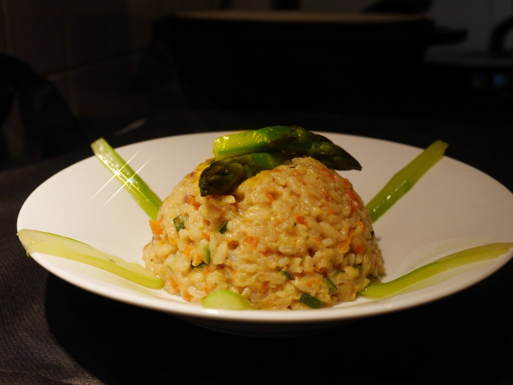 Riz aux petits légumes et asperges&nbsp;vertes